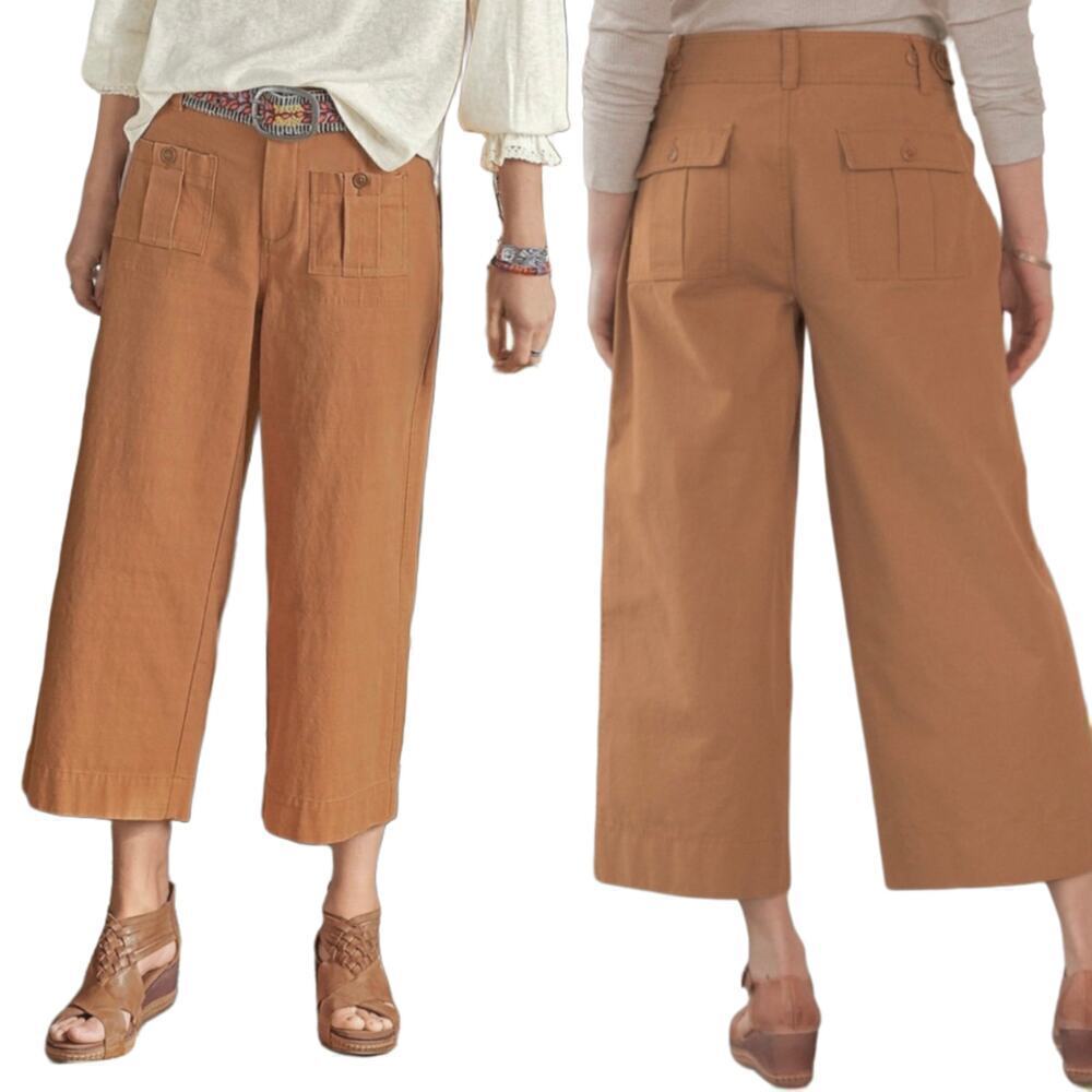 Wide Leg Cropped Pants in Tan